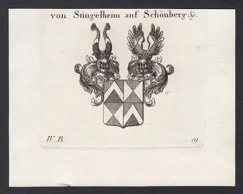 Von Stingelheim auf Schönberg &c. - Stingelheim Schönberg Wappen Adel coat of arms heraldry Heraldik Kupfersti