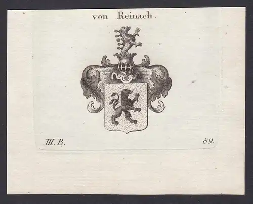 Von Reinach - Reinach Aargau Wappen Adel coat of arms heraldry Heraldik Kupferstich antique print