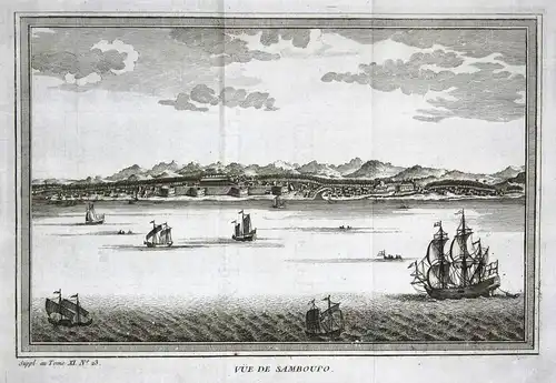 Vue de Samboupo - Samboupo Sudainseln Suda Islands Schiffe ships Ansicht view Kupferstich antique print