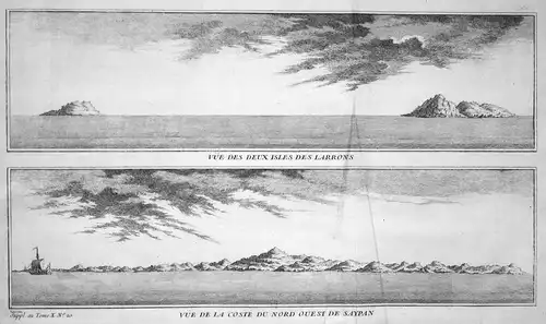 Vue des deux Isles des Larrons / Vue de la Coste du nord oueste de Saypan - Marianen Mariana Saipan Ansicht vi