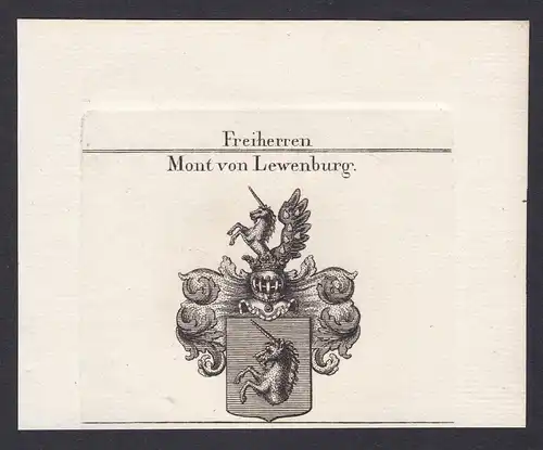 Freiherren Mont von Lewenburg - Lewenburg Löwenburg Wappen Adel coat of arms heraldry Heraldik Kupferstich ant