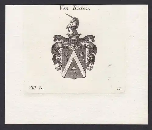 Von Ritter - Ritter Wappen Adel coat of arms heraldry Heraldik Kupferstich antique print