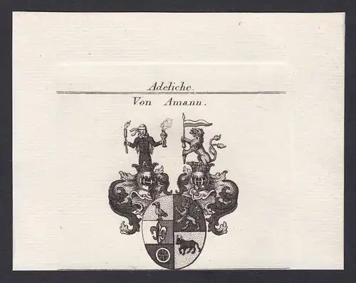 Von Amann - Amann Wappen Adel coat of arms heraldry Heraldik Kupferstich antique print