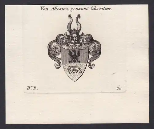 Von Allesina, genannt Schweitzer - Allesina Schweitzer Wappen Adel coat of arms heraldry Heraldik Kupferstich