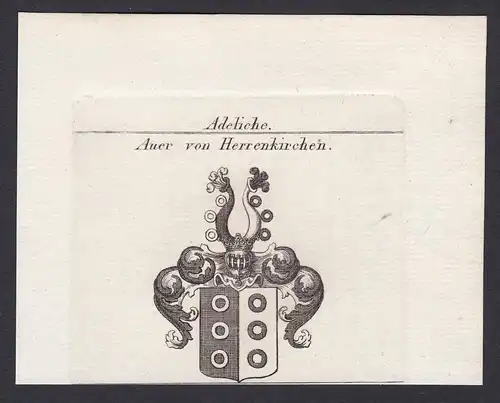 Auer von Herrenkirchen - Auer Herrenkirchen Wappen Adel coat of arms heraldry Heraldik Kupferstich antique pri