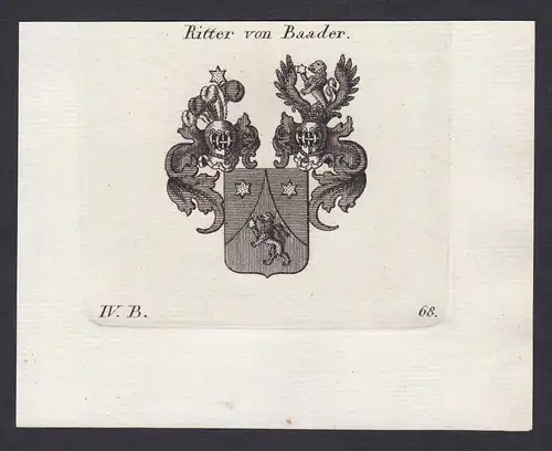 Ritter von Baader - Baader Wappen Adel coat of arms heraldry Heraldik Kupferstich antique print