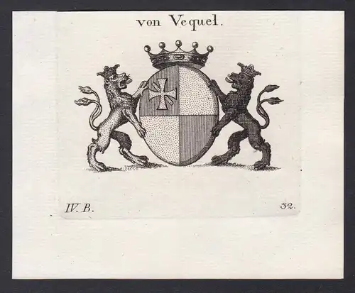 Von Vequel - Vequel Wappen Adel coat of arms heraldry Heraldik Kupferstich antique print