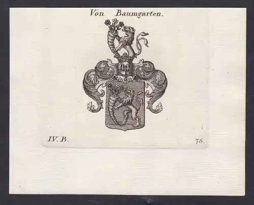 Von Baumgarten - Baumgarten Bayern Wappen Adel coat of arms heraldry Heraldik Kupferstich antique print