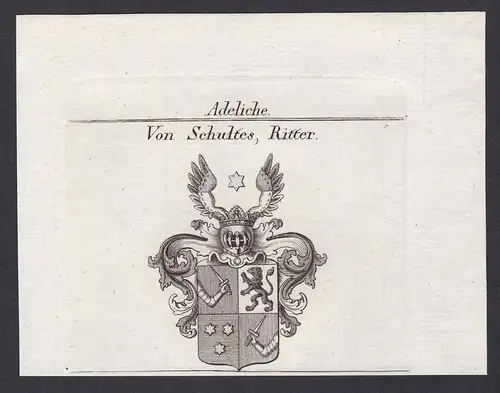 Von Schultes, Ritter - Schultheiß Schultes Wappen Adel coat of arms heraldry Heraldik Kupferstich antique prin