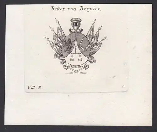 Ritter von Regnier - Regnier Salzbrunn Wappen Adel coat of arms heraldry Heraldik Kupferstich antique print