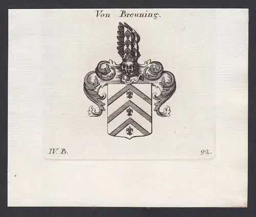 Von Breuning - Breuning Wappen Adel coat of arms heraldry Heraldik Kupferstich antique print