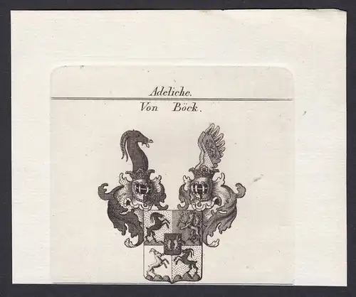 Von Böck - Böck Boeck Wappen Adel coat of arms heraldry Heraldik Kupferstich antique print