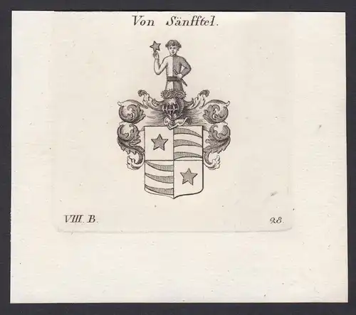 Von Sänfftel - Sänftel Sänfftel Wappen Adel coat of arms heraldry Heraldik Kupferstich antique print