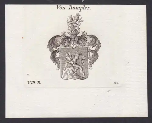 Von Rumpler - Rumpler Wappen Adel coat of arms heraldry Heraldik Kupferstich antique print