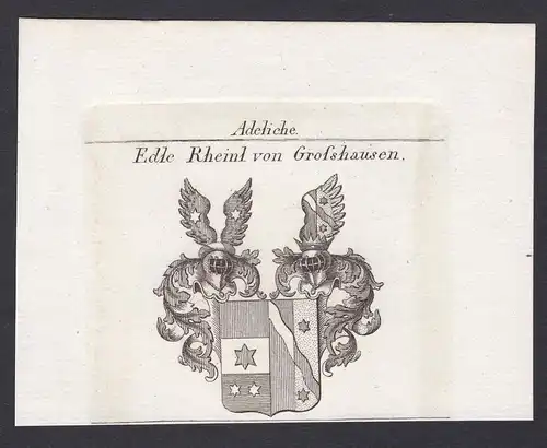 Edle Rheinl von Grosshausen - Großhausen Rheinl Wappen Adel coat of arms heraldry Heraldik Kupferstich antique