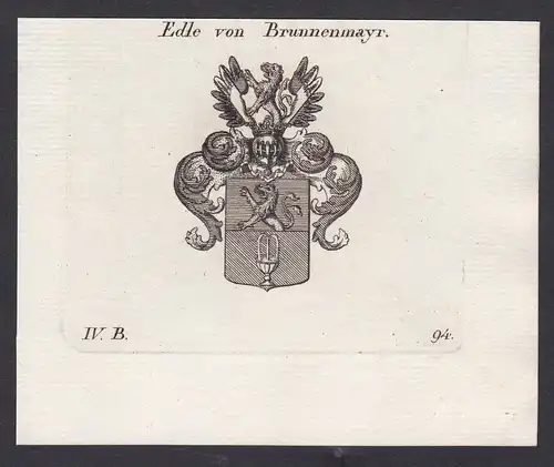 Edle von Brunnenmayr - Brunnenmayr Brunnenmayer Wappen Adel coat of arms heraldry Heraldik Kupferstich antique