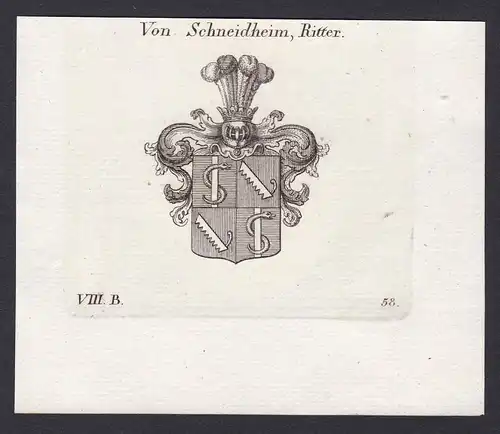 Von Schneidheim, Ritter - Schnaitheim Wappen Adel coat of arms heraldry Heraldik Kupferstich antique print