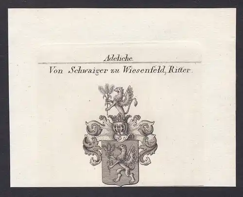 Von Schwaiger zu Wiesenfeld, Ritter - Schwaiger Wiesenfeld Wappen Adel coat of arms heraldry Heraldik Kupferst