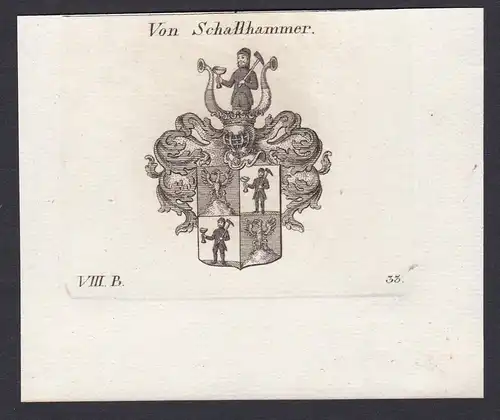 Von Schallhammer - Schalhammer Schallhammer Wappen Adel coat of arms heraldry Heraldik Kupferstich antique pri