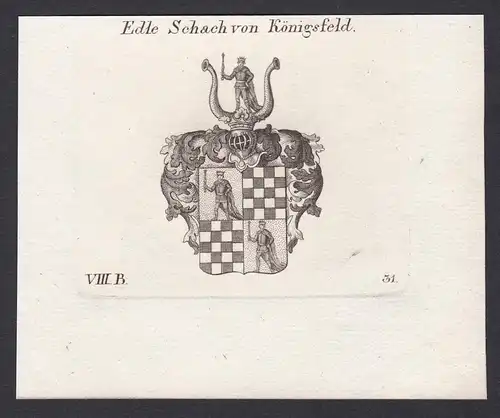 Edle Schach von Königsfeld - Königsfeld Schach Wappen Adel coat of arms heraldry Heraldik Kupferstich antique