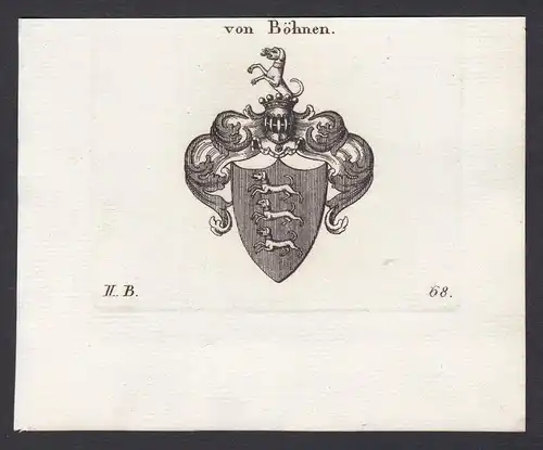 von Böhnen - Boehn Böhn Böhnen Pommern Wappen Adel coat of arms heraldry Heraldik Kupferstich antique print