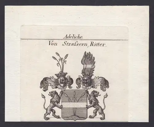 Von Strassern, Ritter - Straßern Strassern Wappen Adel coat of arms heraldry Heraldik Kupferstich antique prin