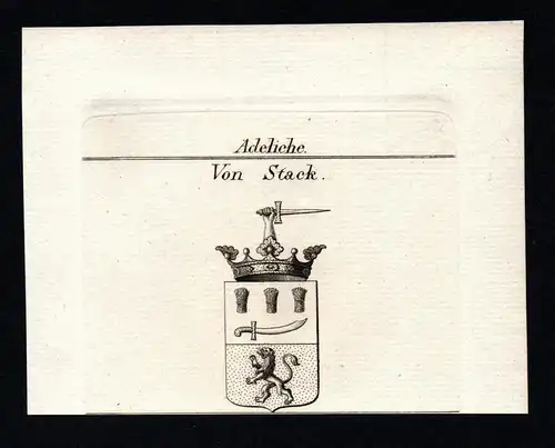 Von Stack - Stack Wappen Adel coat of arms heraldry Heraldik Kupferstich copper engraving antique print
