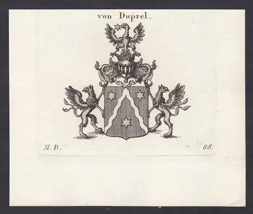 von Duprel - du Prel Duprel Bayern Wappen Adel coat of arms heraldry Heraldik Kupferstich antique print