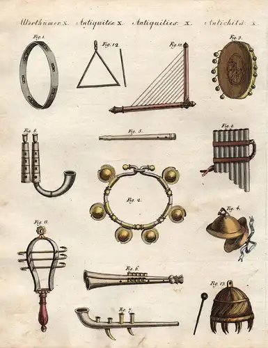 Alterthümer X - Pipe Pfeifen sistrum Zymbal cymbal Musikinstrumente musical instruments Musik music Altertum a