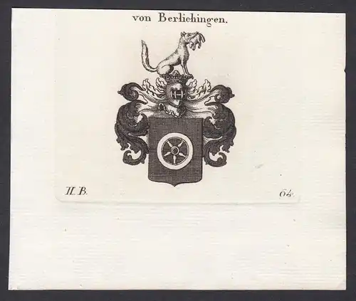 von Berlichingen - Berlichingen Franken Wappen Adel coat of arms heraldry Heraldik Kupferstich antique print