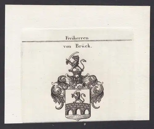 Freiherren von Brück - Brück Brückh Wappen Adel coat of arms heraldry Heraldik Kupferstich antique print