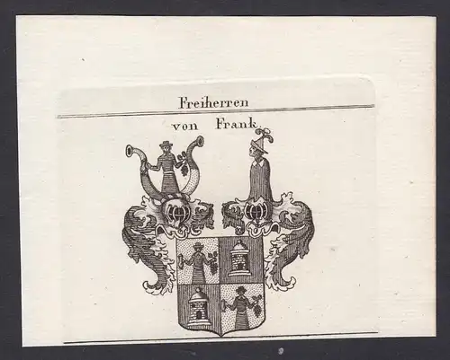 Freiherren von Frank - Franck Frank Wappen Adel coat of arms heraldry Heraldik Kupferstich antique print