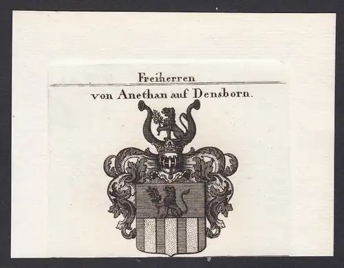 Freiherren von Anethan auf Densborn - Anethan Densborn Wappen Adel coat of arms heraldry Heraldik Kupferstich