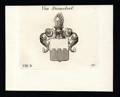 Von Steinsdorf - Steinsdorf Bayern Wappen Adel coat of arms heraldry Heraldik Kupferstich antique print