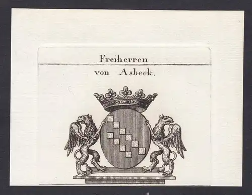Freiherren von Asbeck - Asbeck Wappen Adel coat of arms heraldry Heraldik Kupferstich antique print