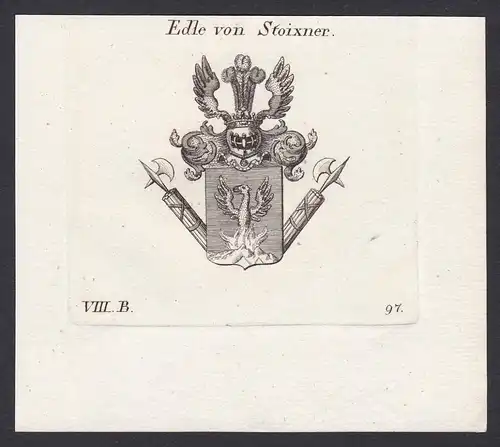 Edle von Stoixner - Stoixner Wappen Adel coat of arms heraldry Heraldik Kupferstich antique print