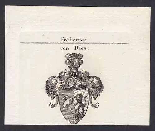 Freiherren von Diez - Dietz Diez Wappen Adel coat of arms heraldry Heraldik Kupferstich antique print