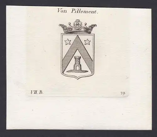 Von Pillement - Pillement Wappen Adel coat of arms heraldry Heraldik Kupferstich antique print