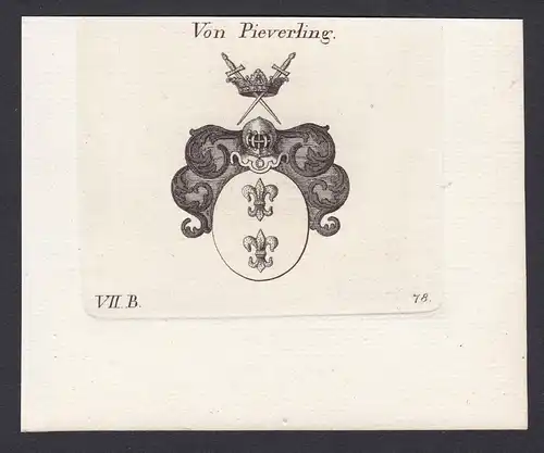 Von Pieverling - Pieverling Wappen Adel coat of arms heraldry Heraldik Kupferstich antique print