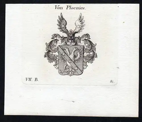 Von Ploenies - Ploennies Plönnies Wappen Adel coat of arms heraldry Heraldik Kupferstich antique print