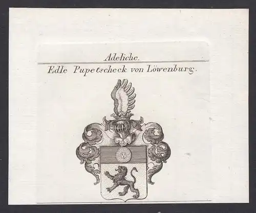 Edle Pupetscheck von Löwenburg - Pupetscheck Löwenburg Wappen Adel coat of arms heraldry Heraldik Kupferstich