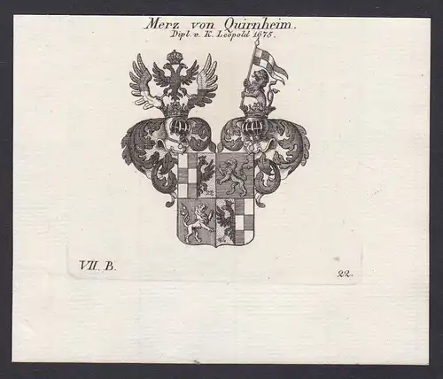 Merz von Quirnheim. Dipl. v. K. Leopold 1675 - Merz Quirnheim Wappen Adel coat of arms heraldry Heraldik Kupfe