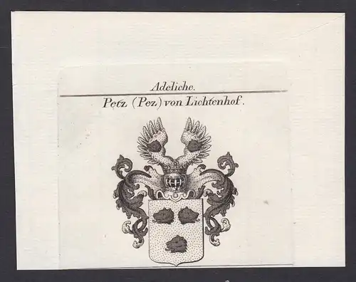 Petz (Pez) von Lichtenhof - Pez Petz Lichtenhof Wappen Adel coat of arms heraldry Heraldik Kupferstich antique