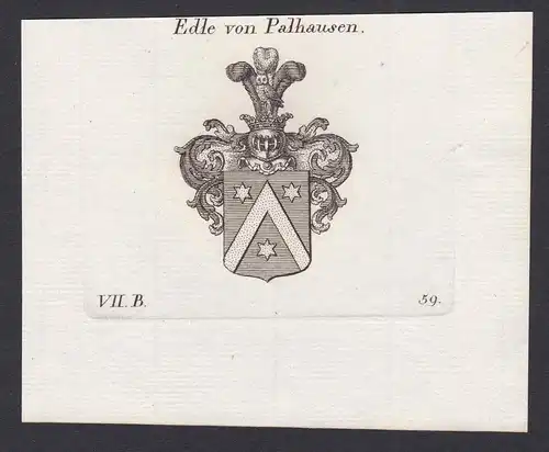 Edle von Palhausen - Palhausen Pallhausen Wappen Adel coat of arms heraldry Heraldik Kupferstich antique print