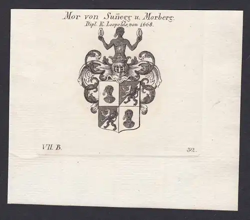 Mor von Sunegg u. Morberg. Dipl. K. Leopolds, von 1668 - Mor Sunnegg Morberg Wappen Adel coat of arms heraldry