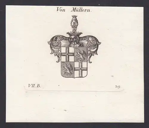 Von Müllern - Müller Müllern Bayern Wappen Adel coat of arms heraldry Heraldik Kupferstich antique print