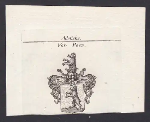 Von Peer - Peer Pair Wappen Adel coat of arms heraldry Heraldik Kupferstich antique print