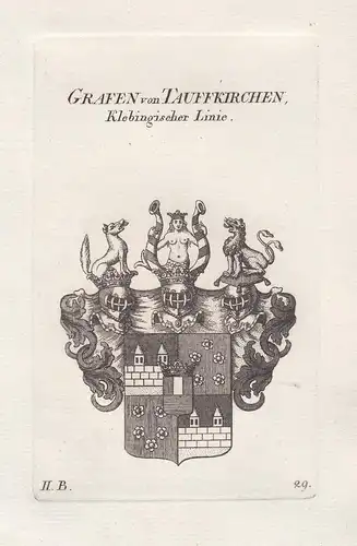 Grafen von Tauffkirchen, Klebingischer Linie - Bayern Taufkirchen Wappen coat of arms heraldry Heraldik Kupfer