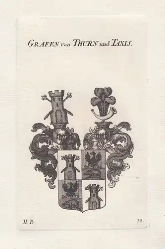 Grafen von Thurn und Taxis - Thurn Taxis Regensburg Wappen coat of arms heraldry Heraldik Kupferstich antique