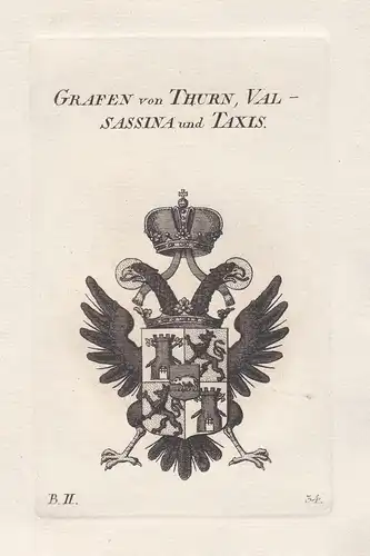 Grafen von Thurn, Valsassina und Taxis - Thurn Taxis Valsassina Wappen coat of arms heraldry Heraldik Kupferst